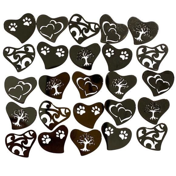 New Bulk Lot of 25 Floating Locket Plates Jewelry 22mm Themed SS Black Hearts - Picture 1 of 5